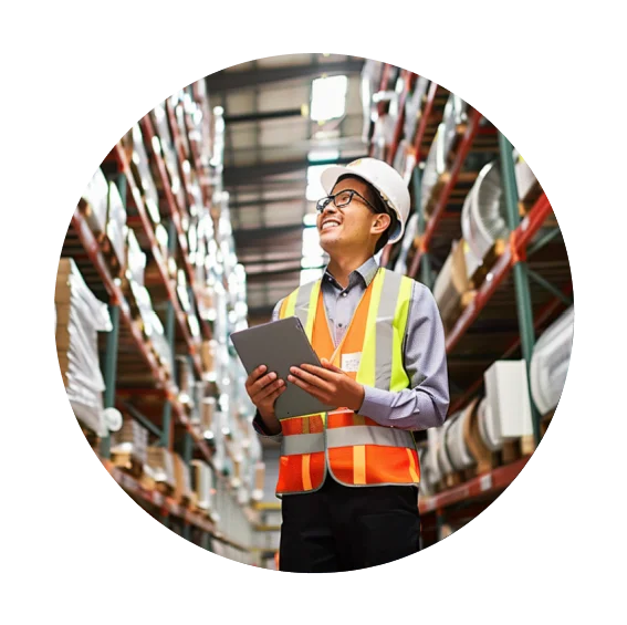 a person checking in warehouse