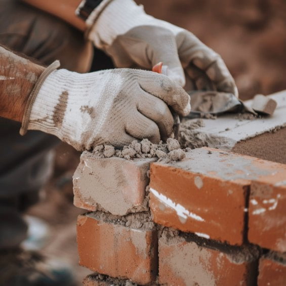 a person cementing bricks