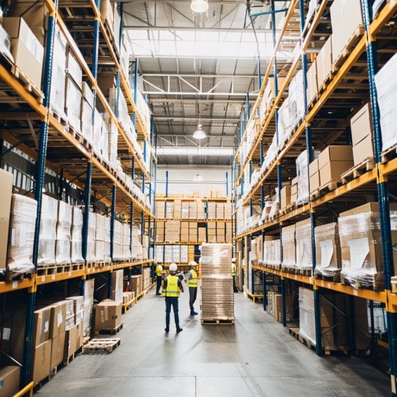 a group of people working in a warehouse