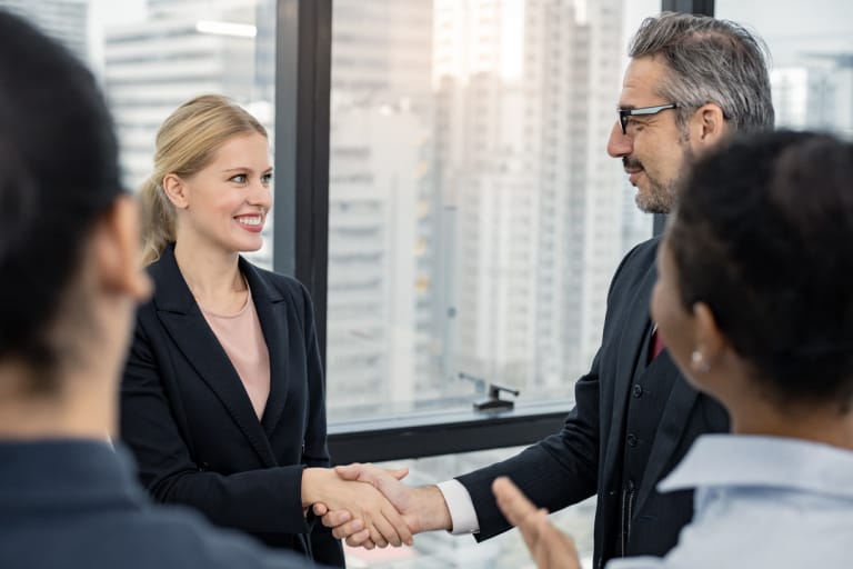 Business professionals engaging in a handshake